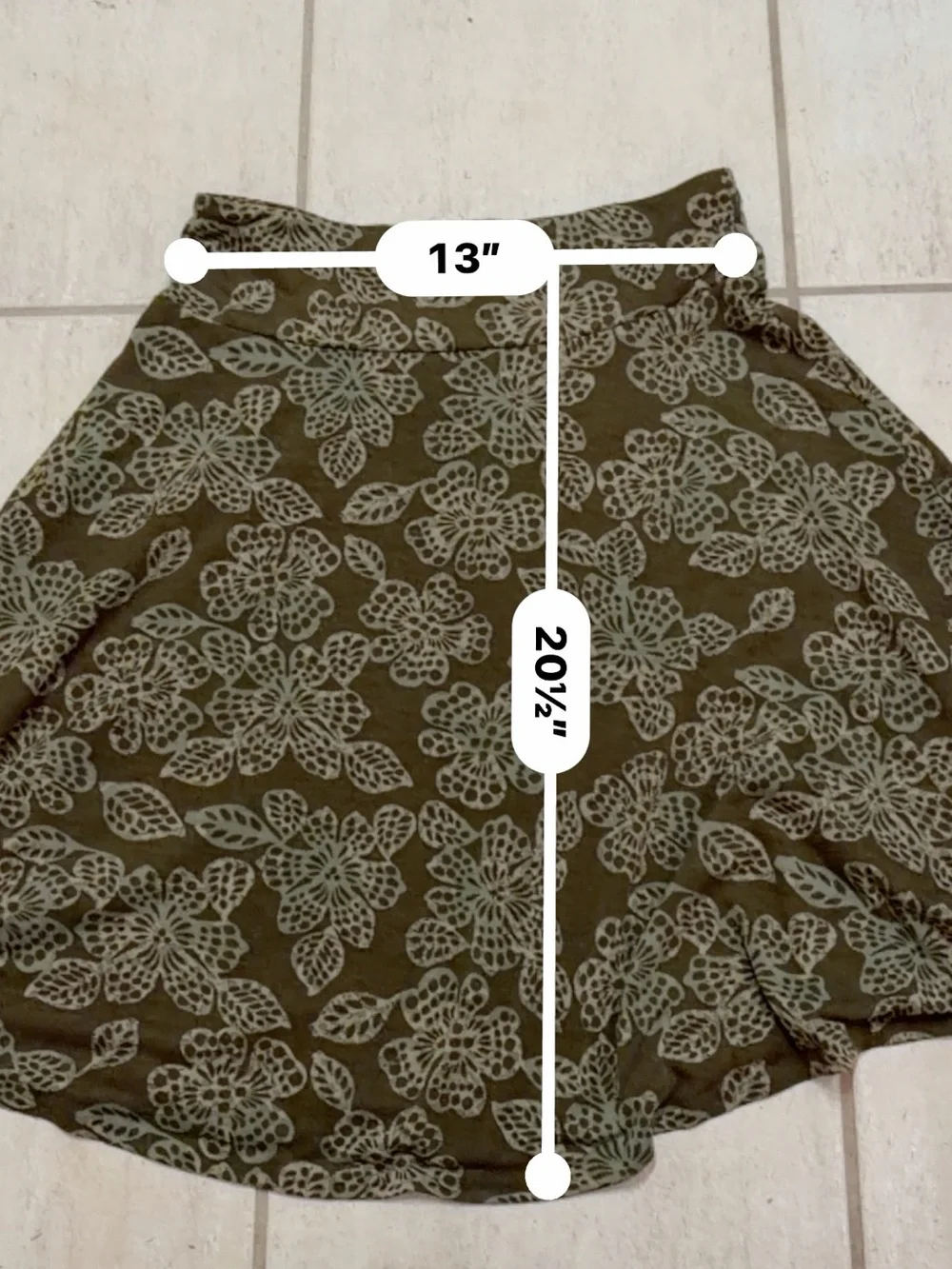 New York & Company Olive Green Floral Circle Skirt